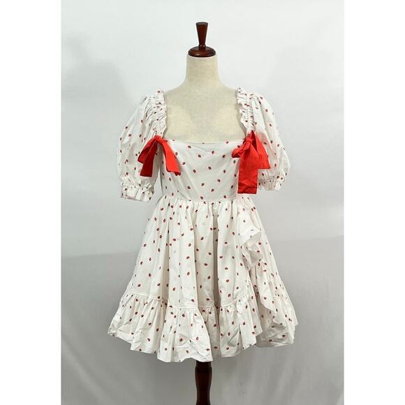 SELKIE Sz M Medium The Buttercream Dress Strawberries La Fraise Bows NWT - Picture 10 of 11